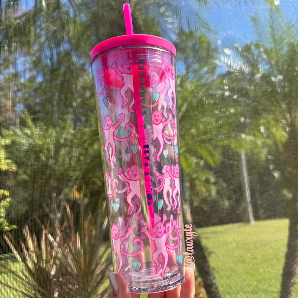 Starbucks Roller Rabbit Pink Lovely Monkey Cold Cup Tumbler